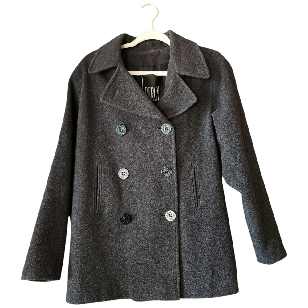 Vtg Y2K J Percy Wool Pea Coat Women's M Double Breasted Dark Gray Made in USA